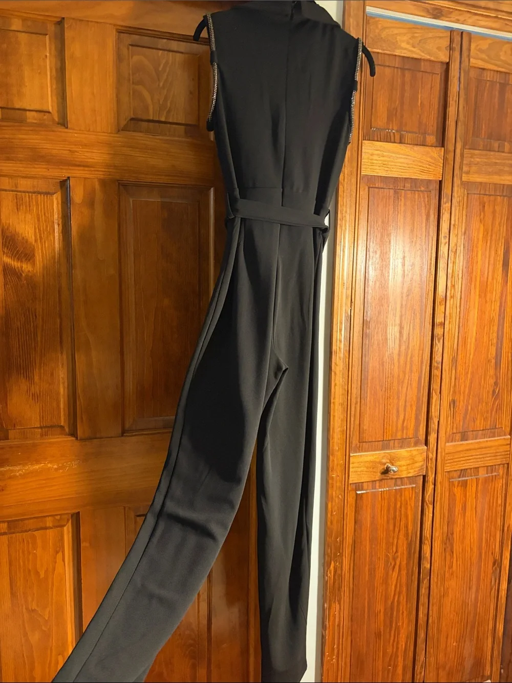 Sleeveless Black Belted Wide-Leg Jumpsuit - Picture 6 of 6
